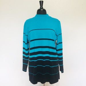 Karen Lessly Sweater Mock Neck Stripes Turquoise